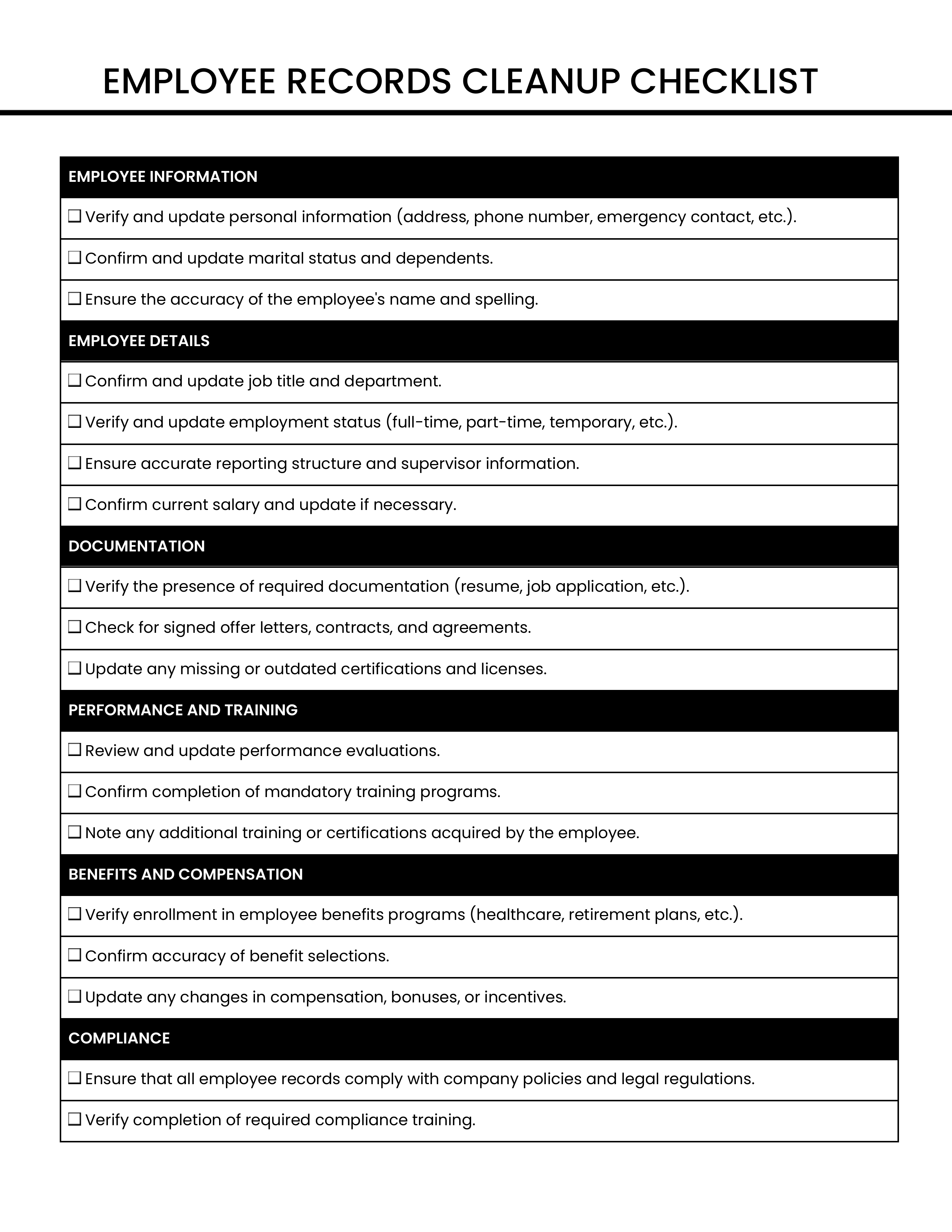 Employee Records Cleanup Checklist